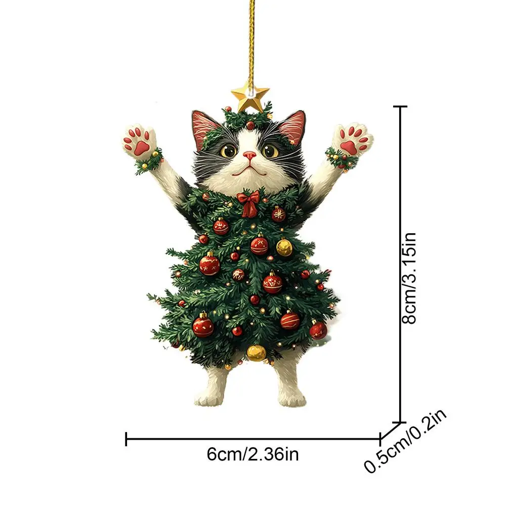 Cute Cat Christmas Tree Pendant - Hanging Ornament for Car and Backpack