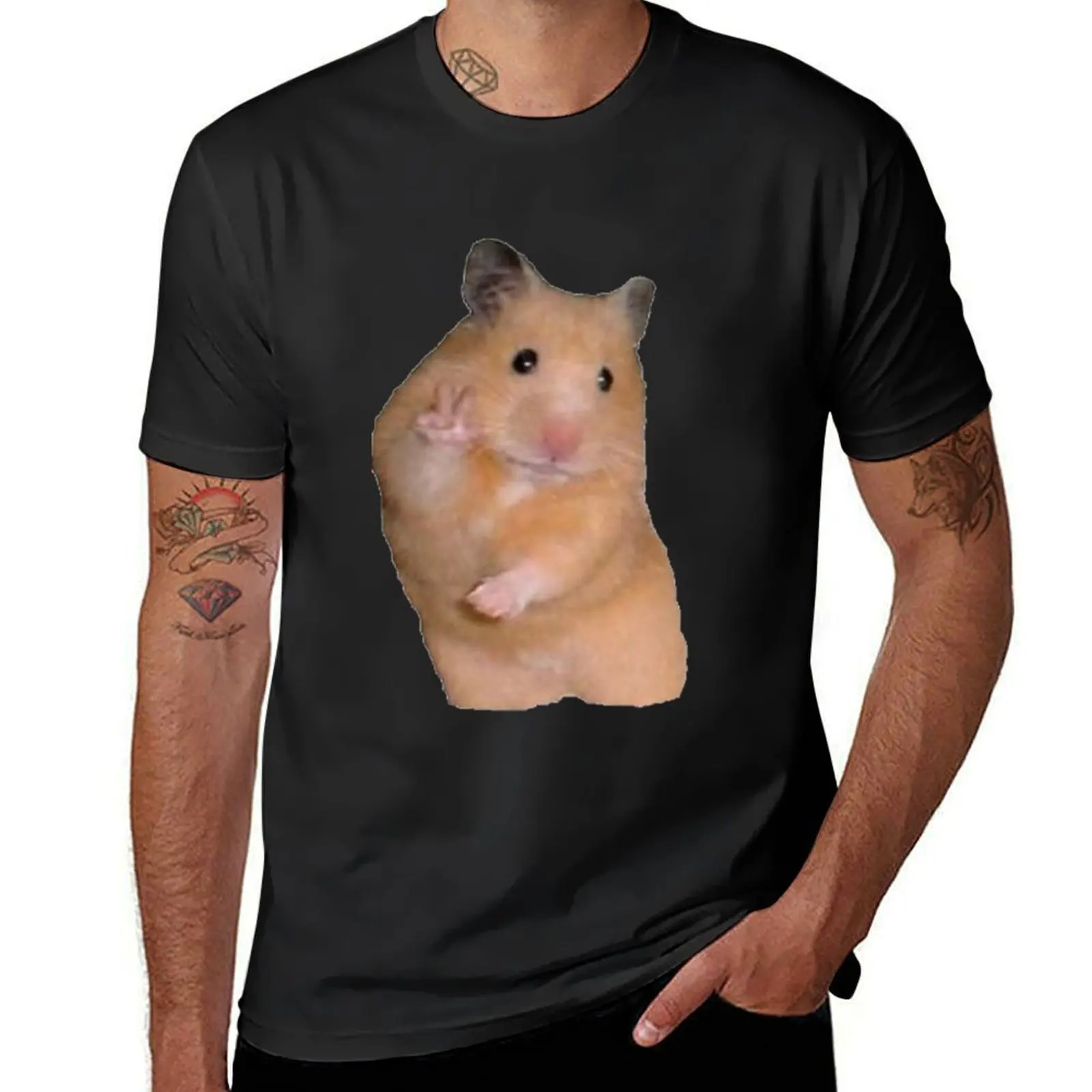 peace sign hamster T-Shirt tops summer clothes Blouse mens graphic t-shirts big and tall