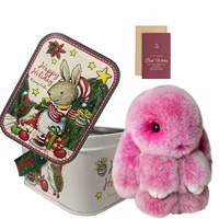 Bunny Plush Keychain Christmas Bunny Keychain with Tin Box Handmade Soft Bunny PomPom Keychain Christmas Gifts for Girls Women 2