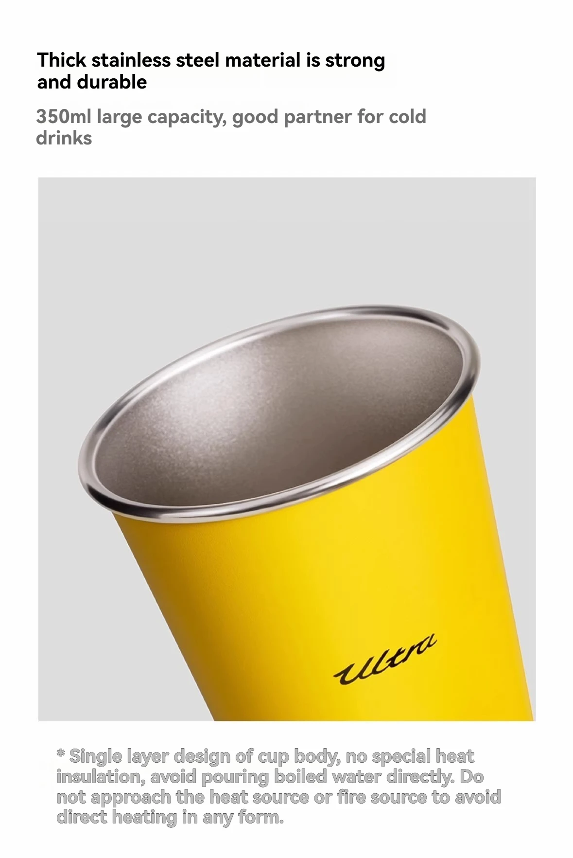 Xiaomi Life Ultra Yellow 304 Stainless Steel Drinking Cup 350ML description image 6