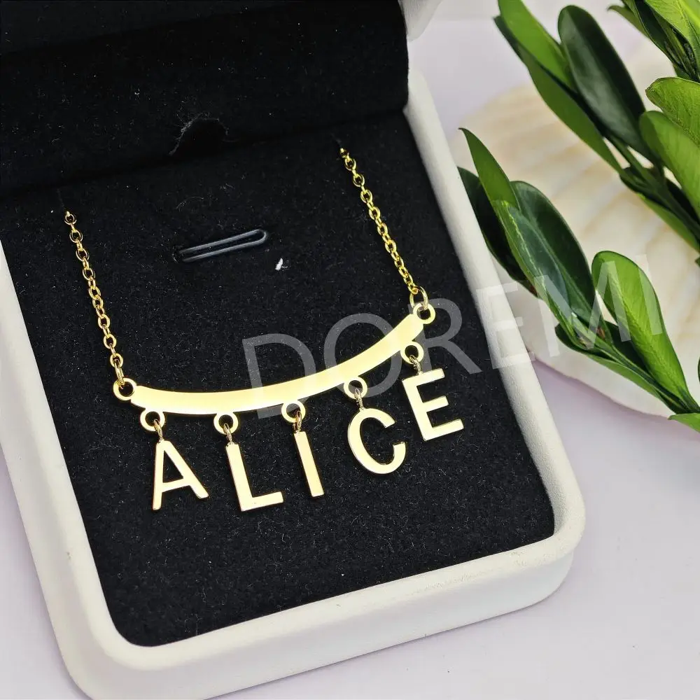DOREMI Happy Face Custom Name Letters Necklace Zircon Name Charms Initial Letter Women Ins Jewelry Necklace