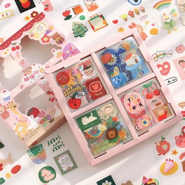 Simno 100 Sheets Flowers Mushroom Stickers Retro Literary Decorative Sticker Set Stationery Wholesale Happy Cycle
