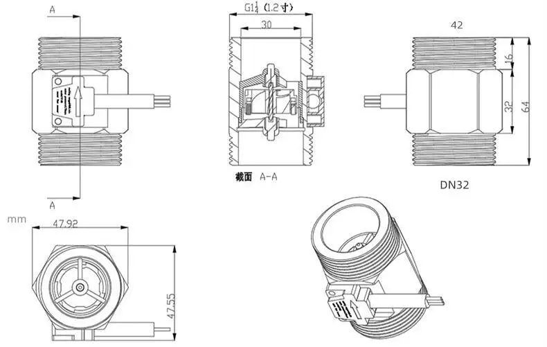 Sensore Flusso Acqua YF-G1 - Contatore Portata 1-100L/min DC 3-24V Filettatura G1