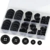 100 Pcs Black Resin Sewing Buttons, Mixed 5 Sizes of Black Buttons Suitable for Sewing Decoration 4-Hole Craft Buttons 4