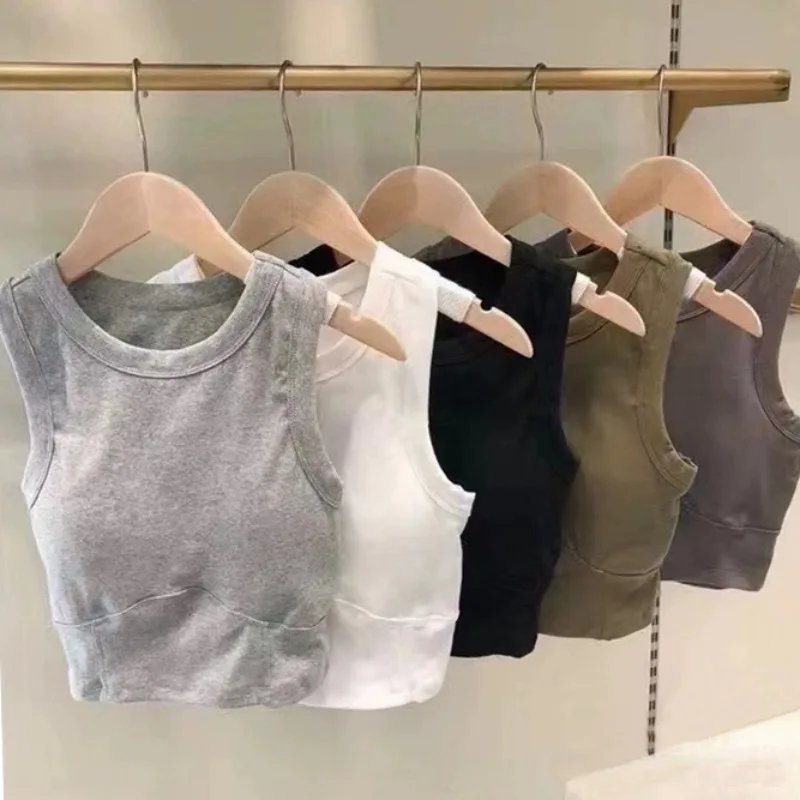 

U-Shaped Sleeveless Crop Top Bra Summer Women Sexy Solid Color Top Pad Bra Breathable Sports Elastic Vest Fashion Accessories