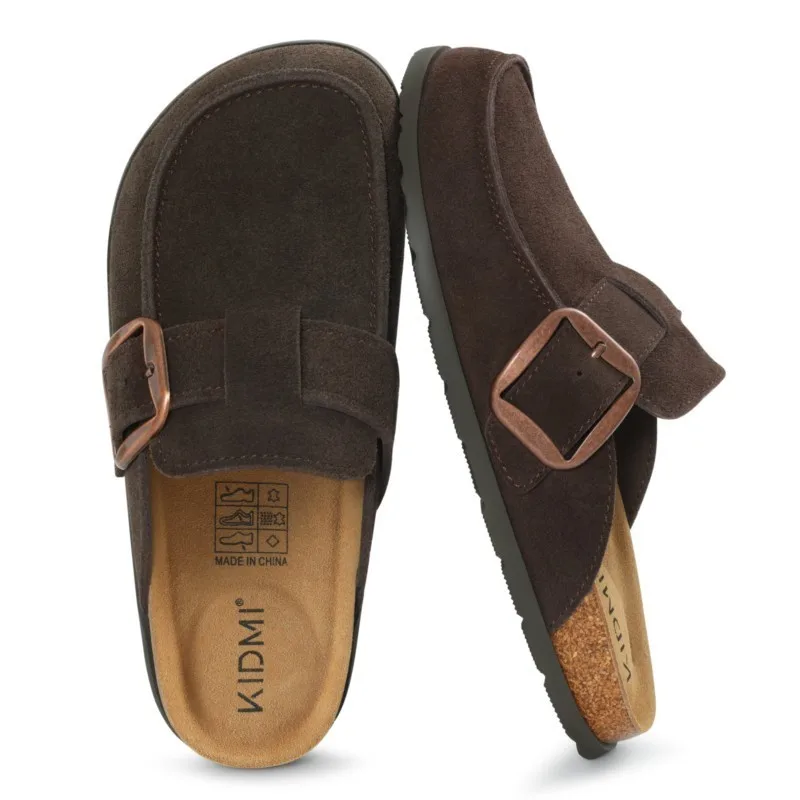 Kidmi New Genuine Suede Clogs for Women Men Clogs Soft Cork Footbed Mules Comfort  Retro Women's Mule Slides with Arch Support, view 3