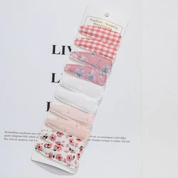 Floral Cotton Fabric Hair Bow Snap Clips - Set of 10 Hair Grips (6)