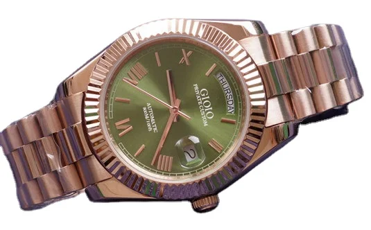 

Luxury Mens Automatic Mechanical Watch Sapphire Rose Gold Green Rome Stainless Steel Sapphire