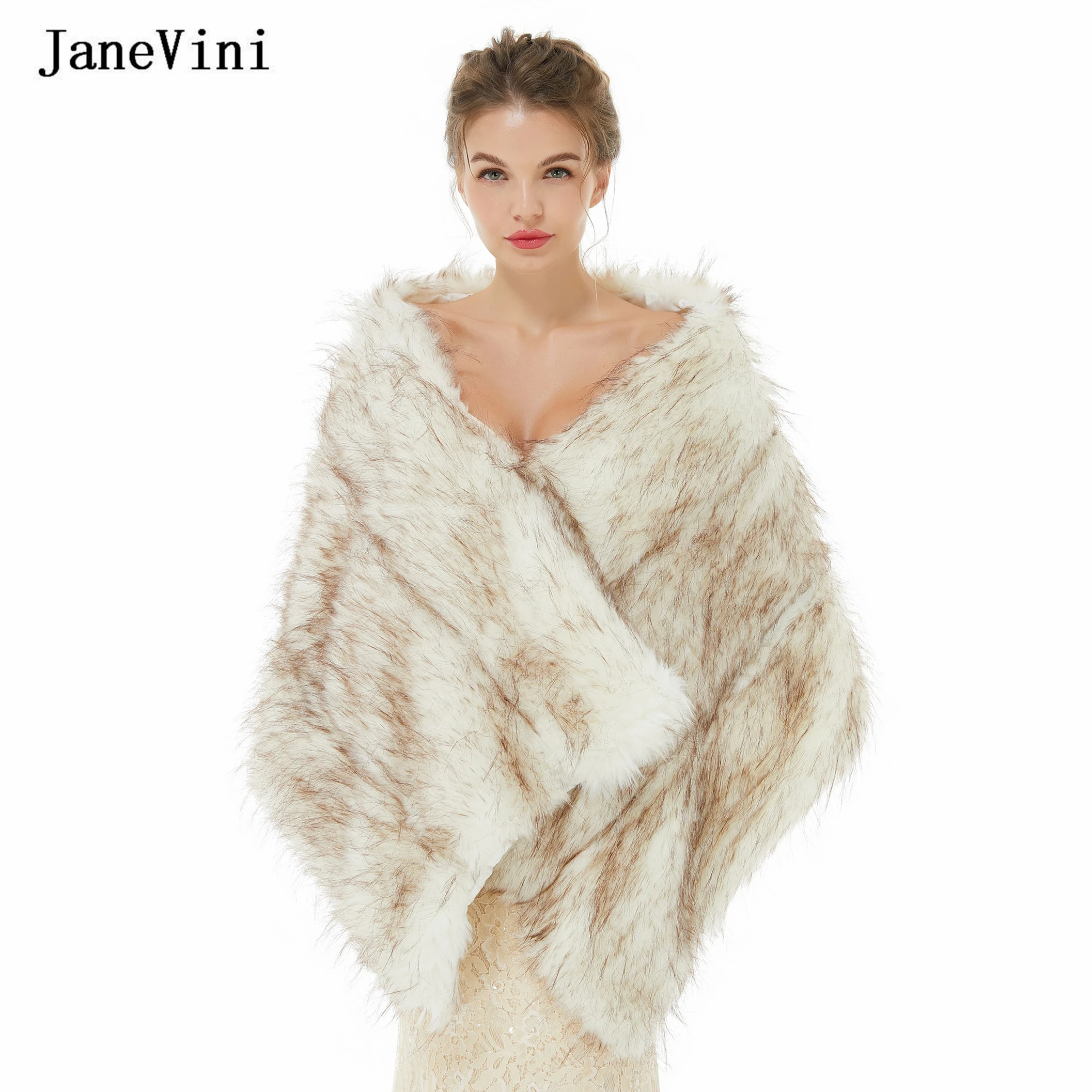 

JaneVini Winter Wedding Bolero Bridal Faux Fur Shawls Wraps 2022 Fashion Soft Warm Women Cape Jackets Evening Party Coat Cloak