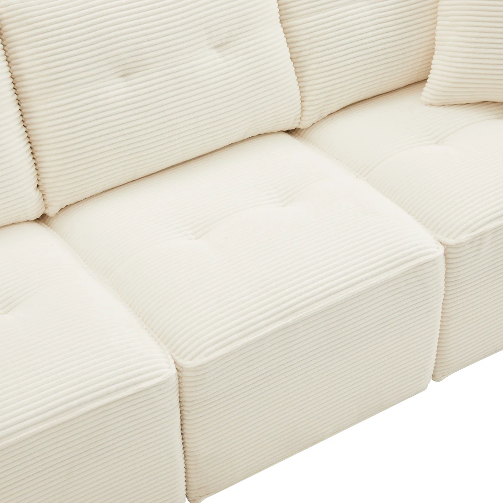 PINGGO Beige Cord-Sofa mit 4 Sitzplätzen und Aufbewahrungshocker 280x146x85cm für Wohnzimmer – Detail 24