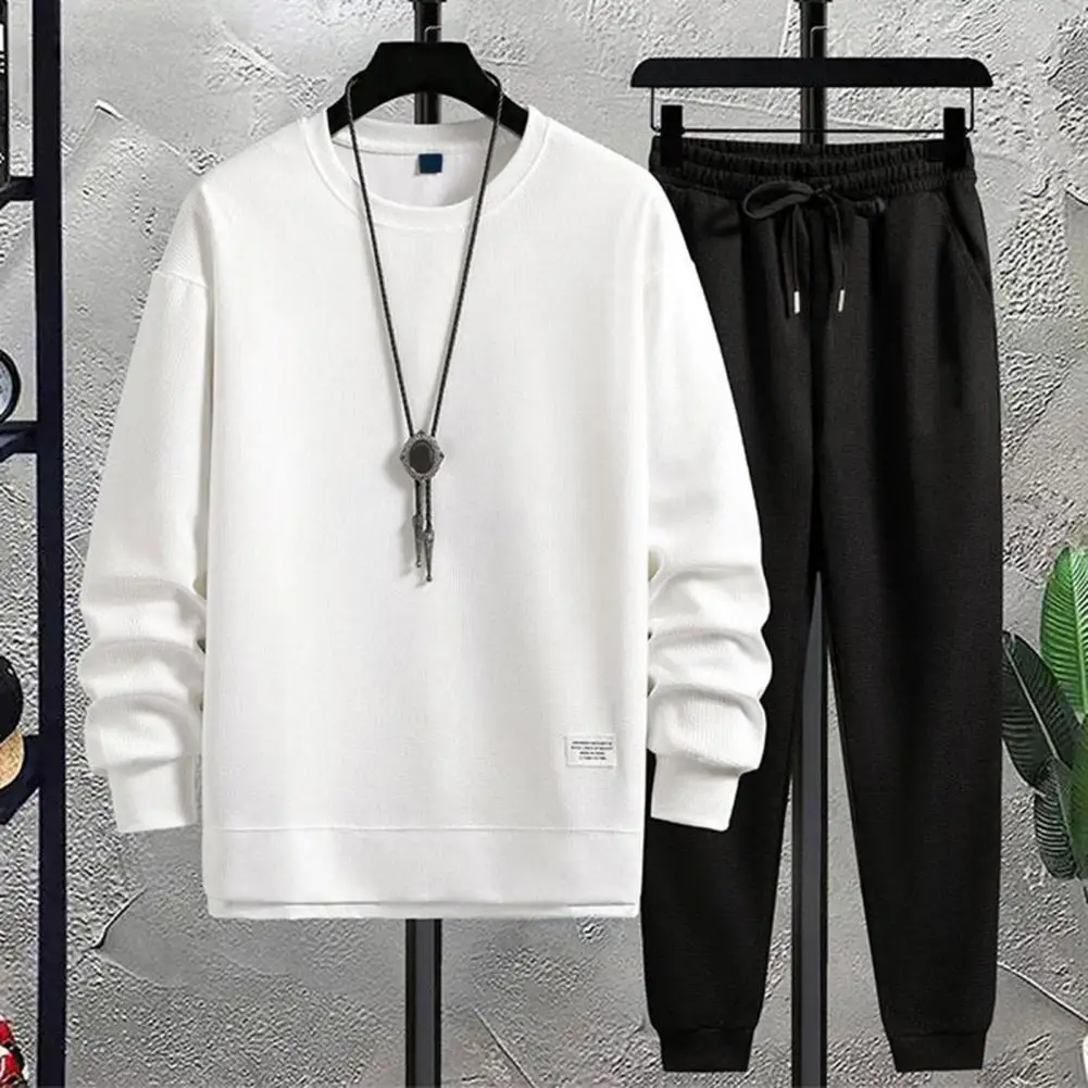 

Jogging Suit with Pockets Cozy Sweatshirt Pants Set with Elastic Waist Ankle-banded Pockets for Sporty Style Autumn Winter Men