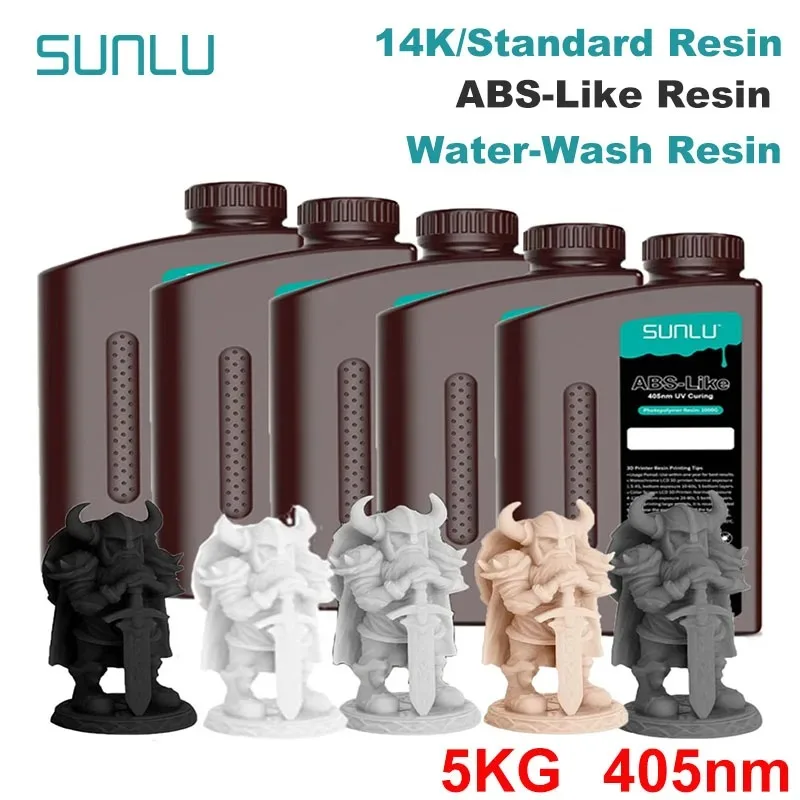 Sunlu 5kg abs-como/padrão/lavagem de água/14k resina de alta precisão 405nm resina fotopolímero de cura uv rápida 1kg/garrafa