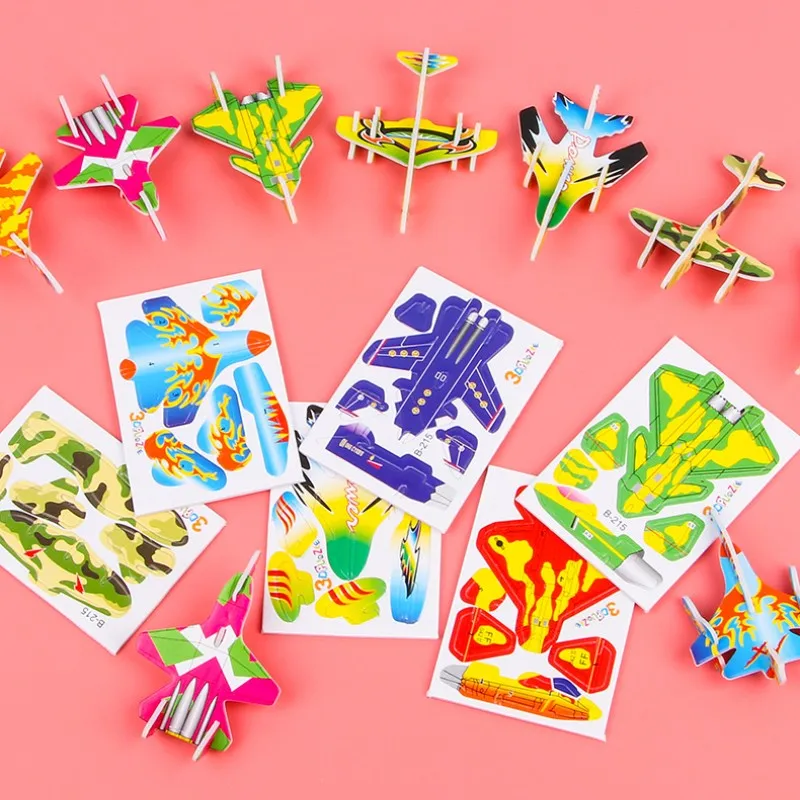 10pcs Creative Cute Paper Plane Puzzle 3D Cartoon DIY Mini Aircraft Tank Dinosaur Assembly Model For Educational Kids Toy