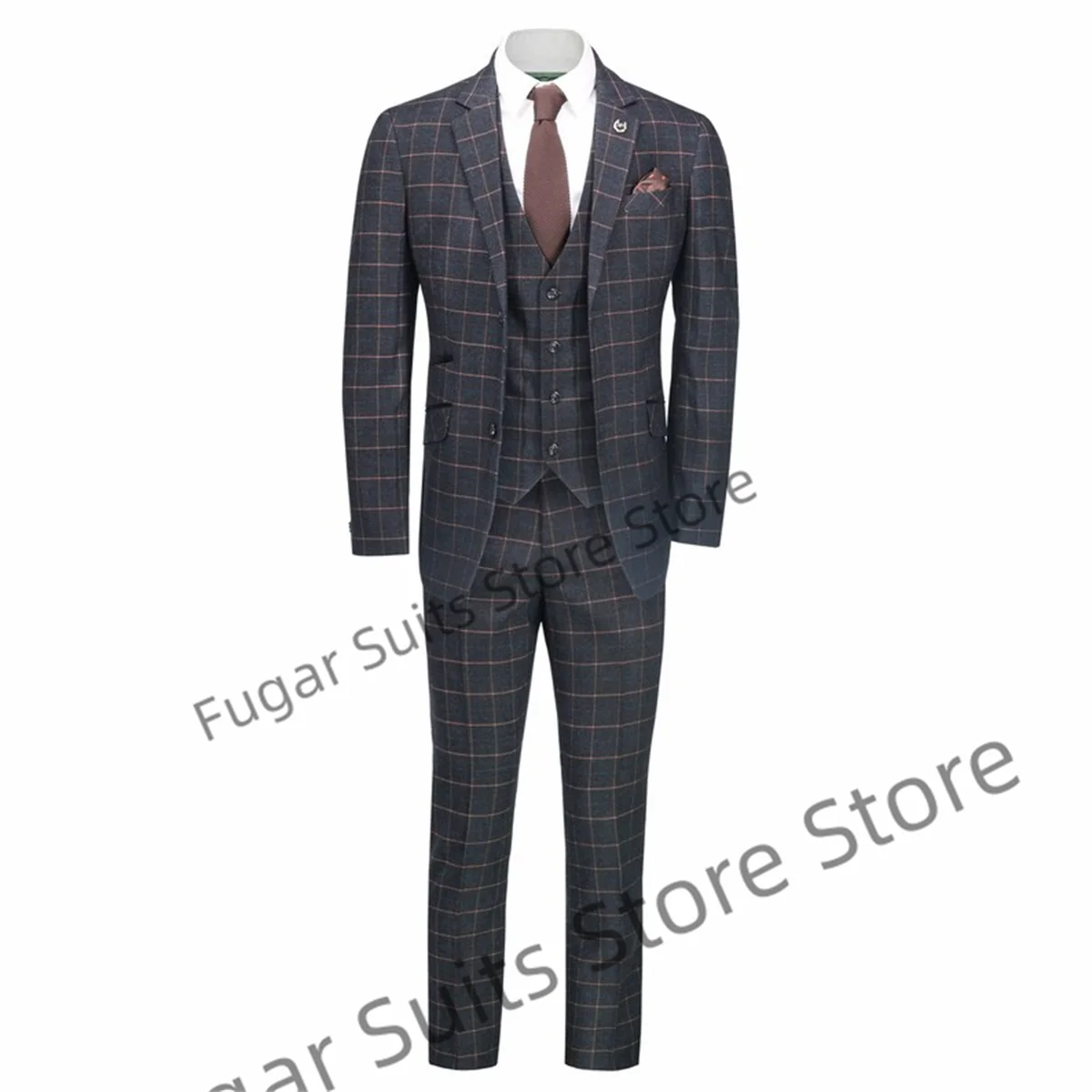 (XS-6XL)High Qublity Plaid Wedding Men Suits Slim Fit Notched Lapel Groom Tuxedos 3 Pcs Sets Business Male Blazer Costume Homme