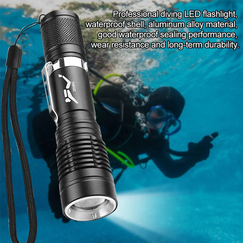 Description Picture 2 of itemMini Portable P20 Diving Flashlight Waterproof Underwater 5W LED Diving Lamp Ultra Bright 3 Light Modes Tactical Torch