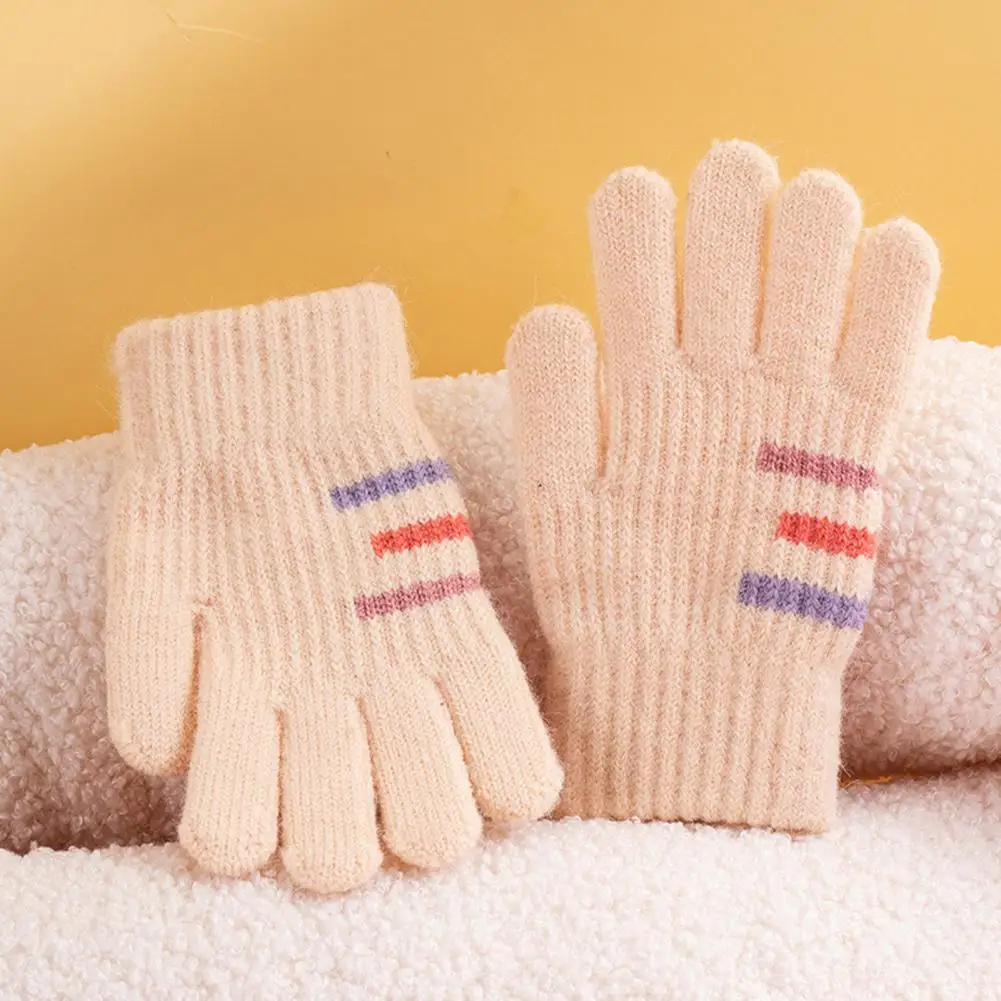 

Children Gloves Colorful Strips Knitted Gloves for Kids Warm Windproof Winter Outdoor Full Finger Gloves for Boys Girls Kids
