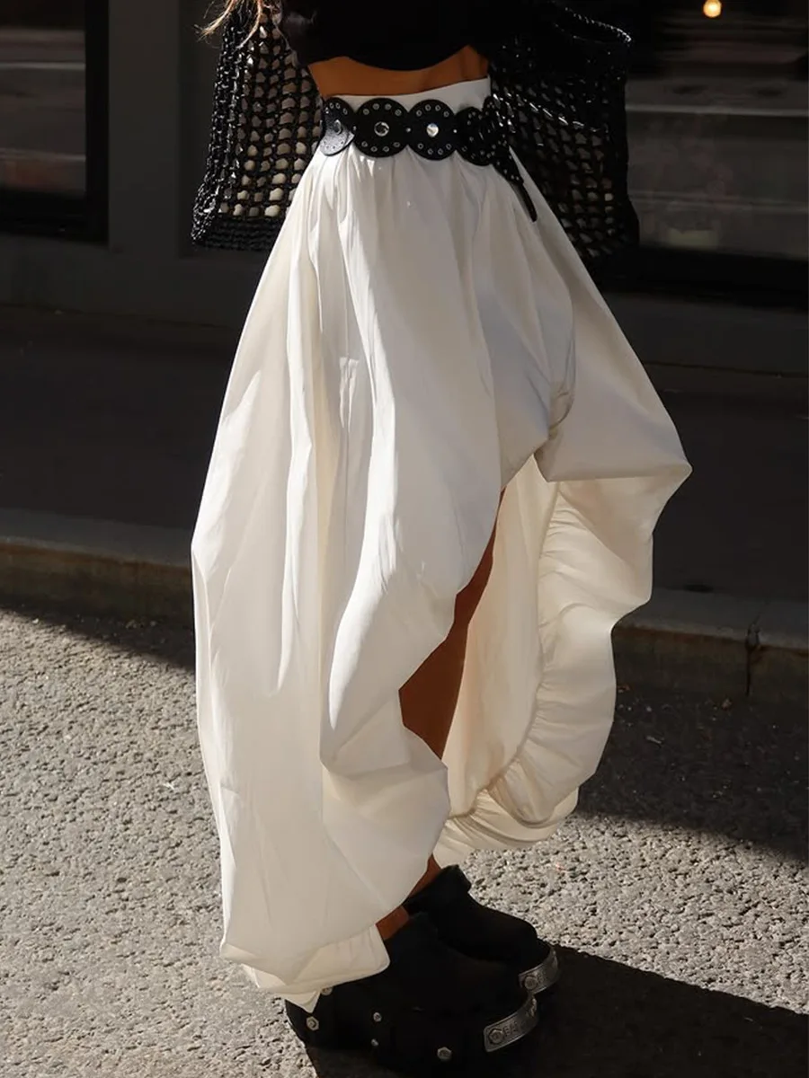 Bornladies Cotton Women's 2026 Spring Summer New Midi Skirt Street Fashion Irregular Ruched Bud Design Half Skirt