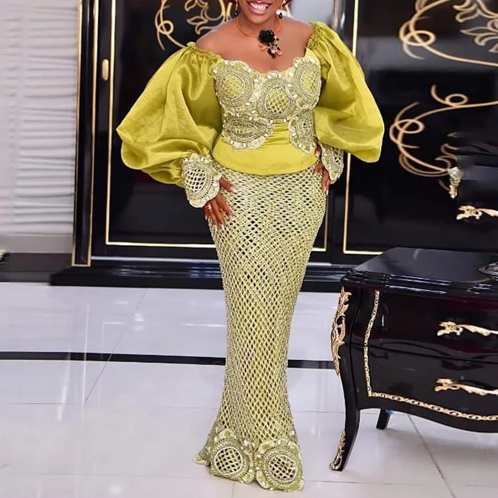 2025 African Clothes for Women Traditional Ankara Outfits Puff Sleeve Bodycon Top Skirts Party Evening Gowns Boubou Dubai Suits