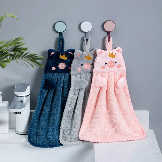 Funny Pig Hand Towels 2 Pack Cute Piggy Pink Kitchen Hanging