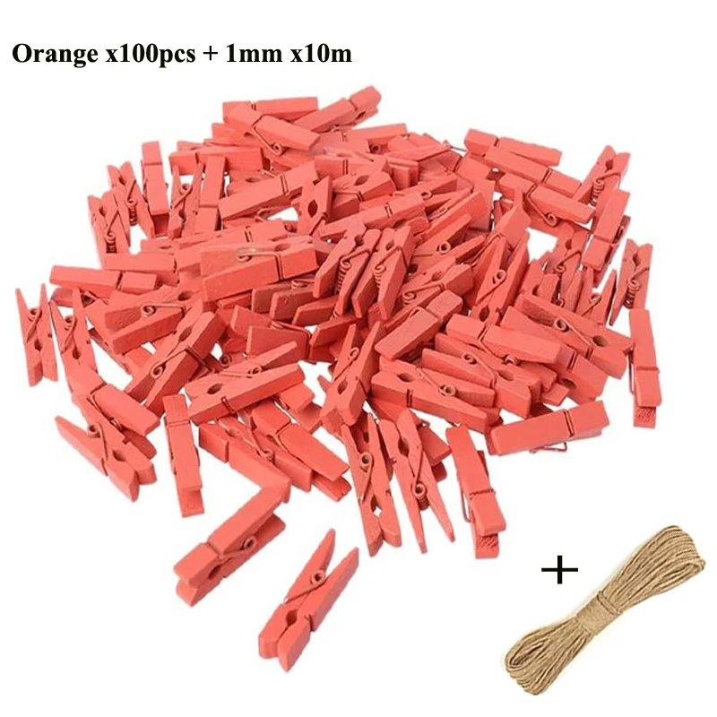 Mini Wood Clothespins with Hemp Rope for Crafts and Photo Displays, Pack of 50