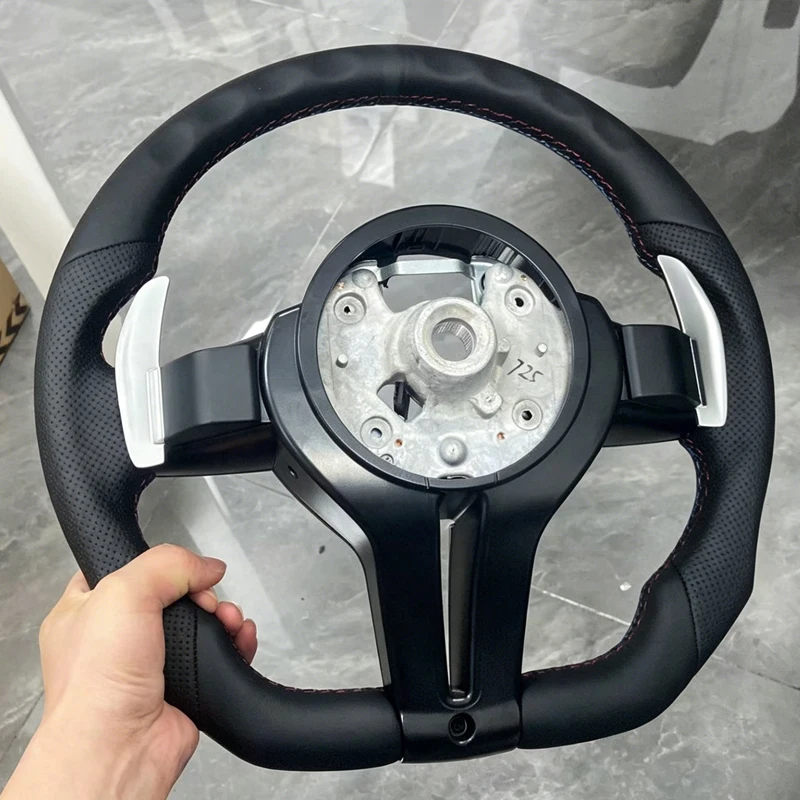 BMW F30 F31 F33 F34 F36 F10 F02 F12 F20 F15 F16 F22 F25 E70 E71 E90 플랫 바텀 가죽 M 스포츠 스티어링 휠 M3 M5 개조