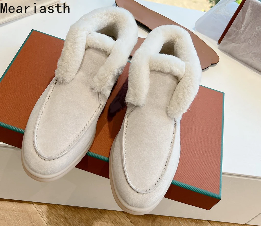 

Lover's Shoes High Top Suede Leather High Top Fur casual Shoes Women Wool Collar Furry Flat Loafers Designer Short Boots Women