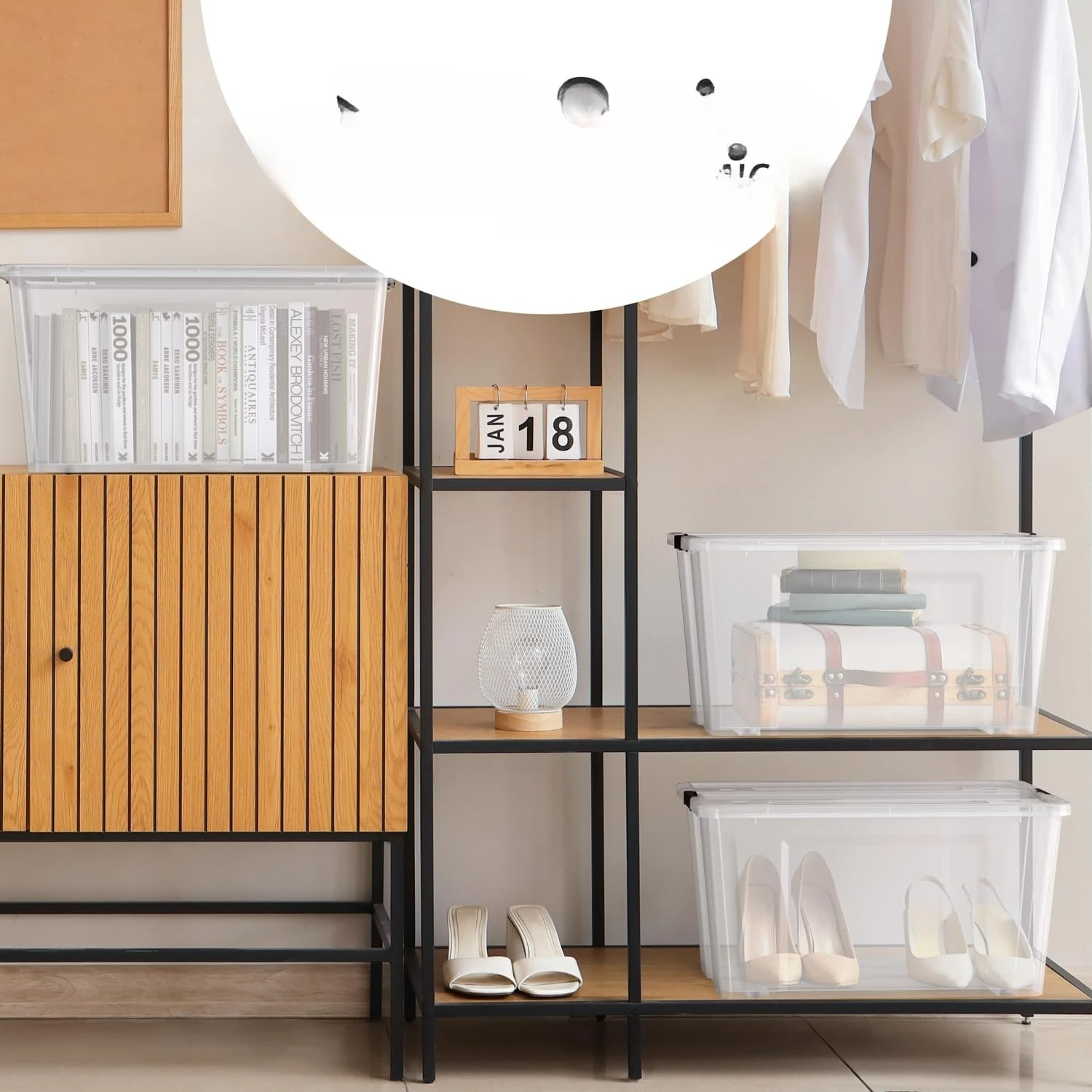Organizing Container with Ultra Durable Lid and Secure Latching Buckles, Stackable Extra Strength Clear with Black Handle 6