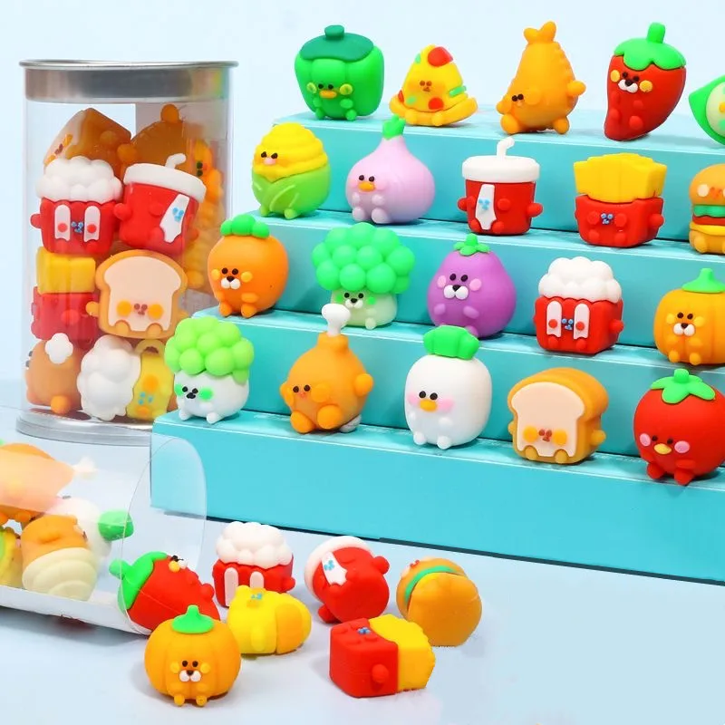3D fruit shape eraser cartoon cute pencil eraser student burger family bucket simulation kids bucket rubber gifts