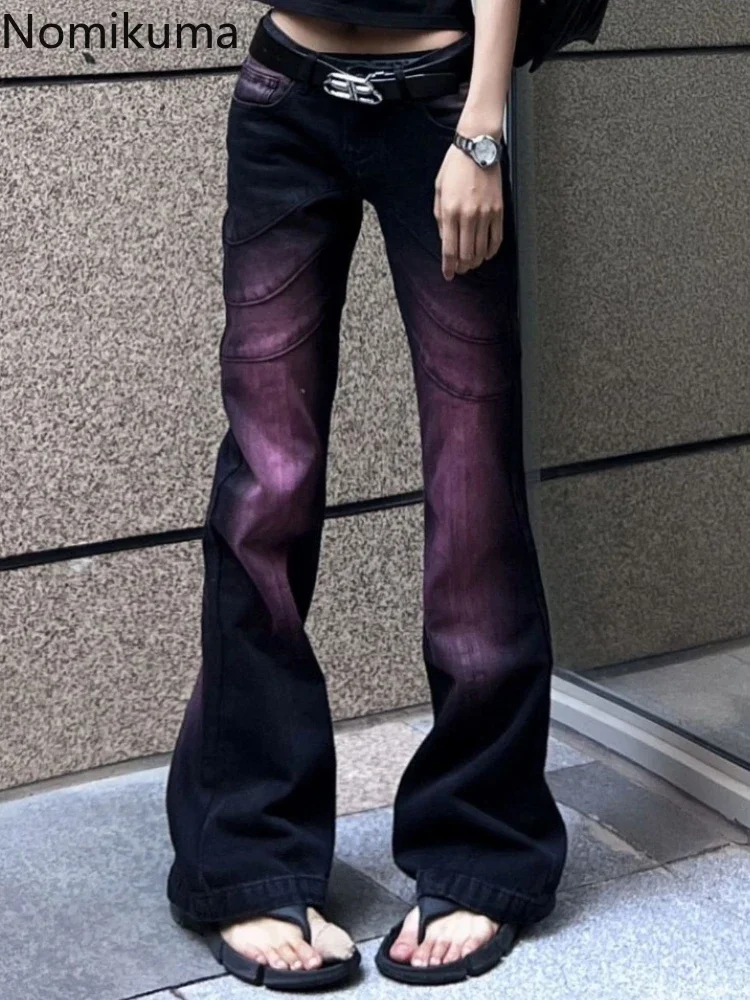 하라주쿠 Y2k 여성용 플레어 바지 빈티지 streetwear 청바지 하이 웨이스트 스트레이트 타이 염색 바지 패션 캐주얼 Pantalon Femme
