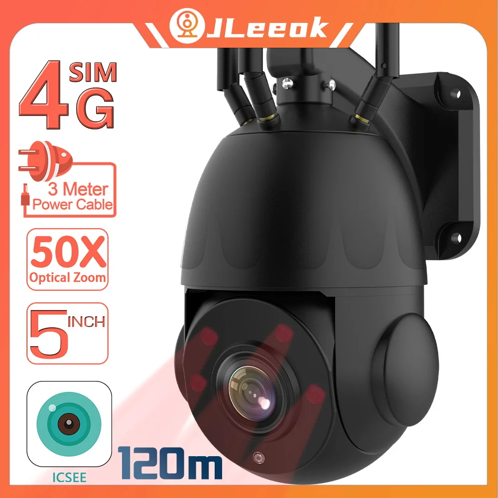 

JLeeok 4K 8MP Metal 4G SIM Camera 50X Optical Zoom AI Human Tracking 120M Night Vision WIFI Security Surveillance Camera iCsee