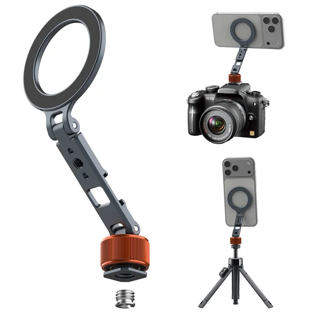 360 Rotation Cold Shoe Magnetic Phone Holder With 1/4 3/8 Screw MagSafe Phone Tripod Mount for iPhone 17 16 Samsung DSLR Camera