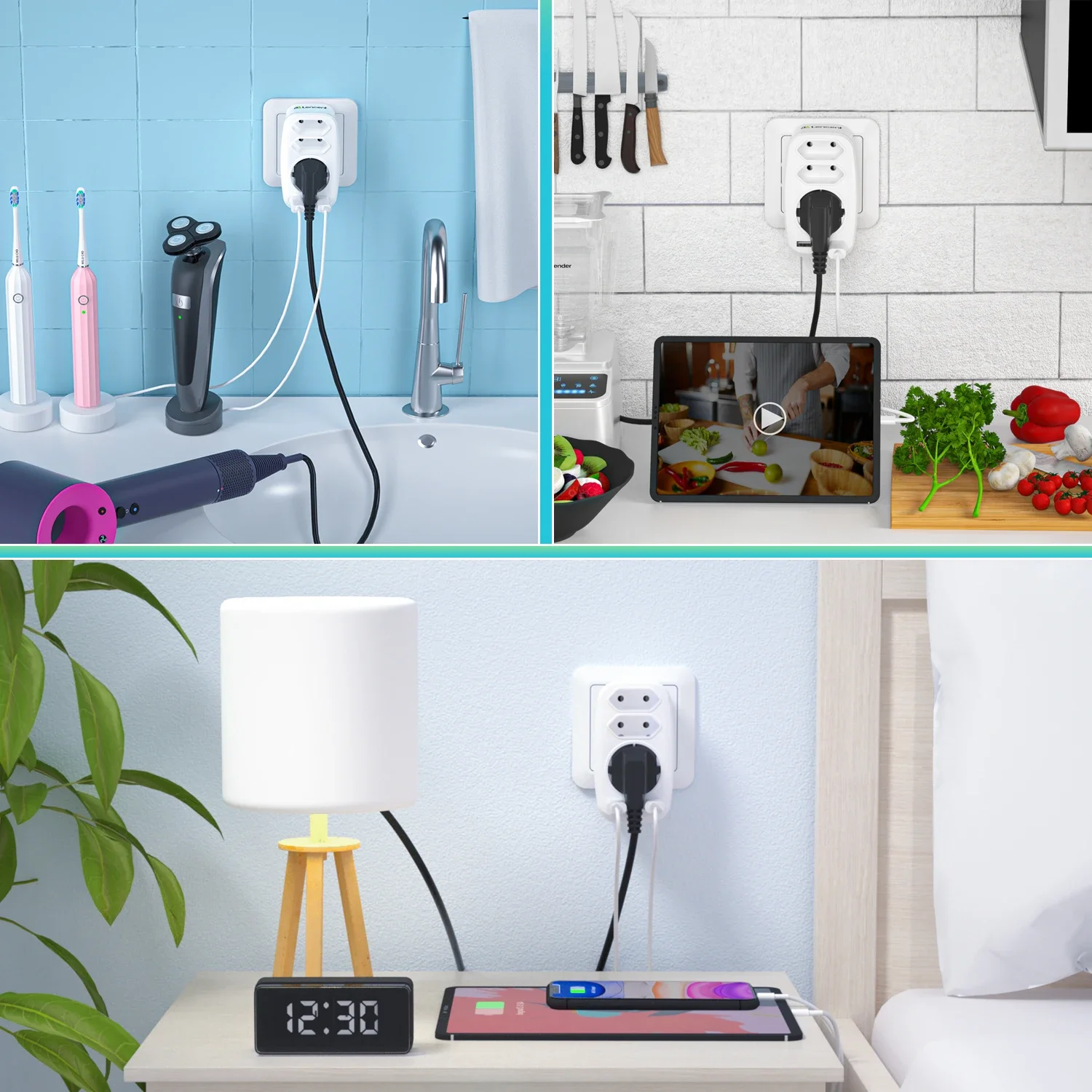 Wall Socket Extender USB Charger 3 AC Outlets 2 USB Ports 4000W Multi Outlet Adapter Home/Office Electrical Socket Power Strip Power Socket Plug Adapter Power Plug Adapter