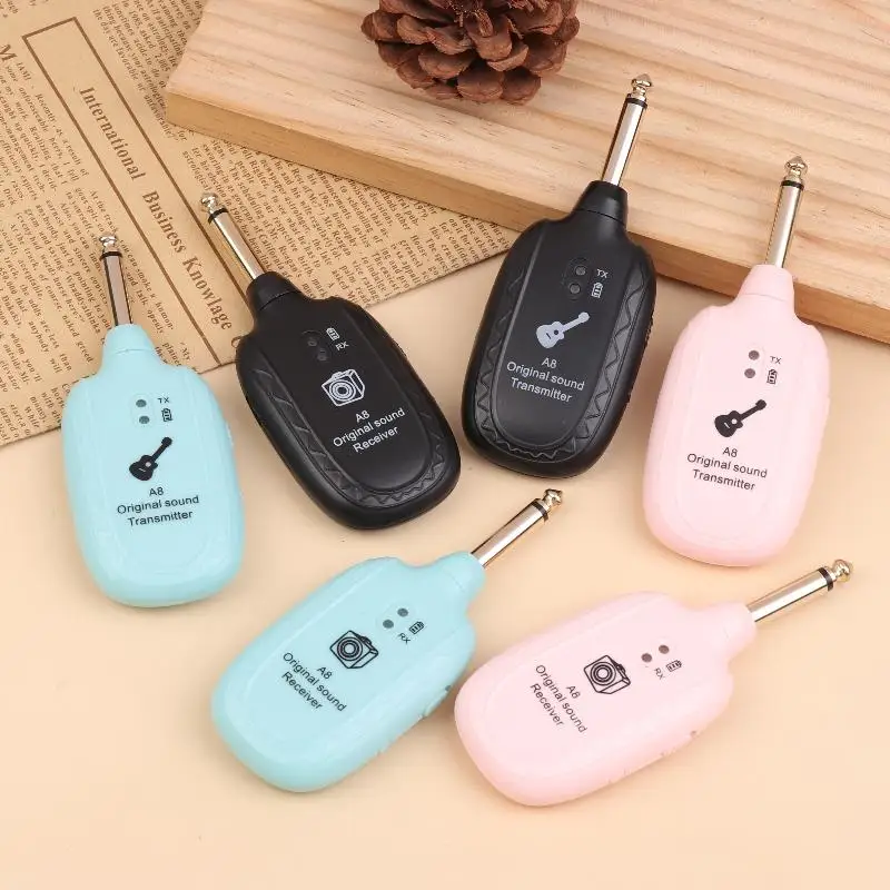 1set  A8 Guitar Wireless System Transmitter Receiver Built- In Rechargeable Wireless Guitar Transmitter