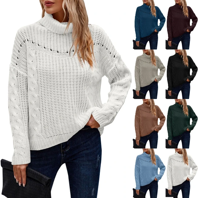 Turtleneck Sweater For Women Autumn Winter Warm Clothes Solid Color  Pullover Woolen Knit Loose Tops Casual Long Sleeve Blouse - AliExpress