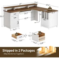 Farmhouse 69" Executive L Shaped Desk with Drawer, Home Office Desk with Charging Station, Corner Computer Desk 2