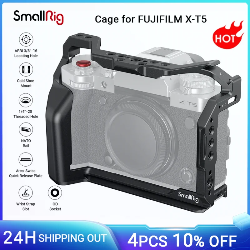 Smallrig X-T5 Full Cage Per Fujifilm X-T5 Gabbia Per Fotocamera Con Pulsante Otturatore, Binari Nato E Piastra A Sgancio Rapido Per Arca -4135