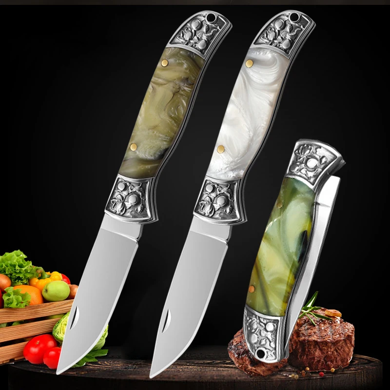 Stainless Steel Folding Utility Knife Stainless Steel Folding Fruit Paring Knife Resin Handle Boning Knife Meat Cleaver Cooking