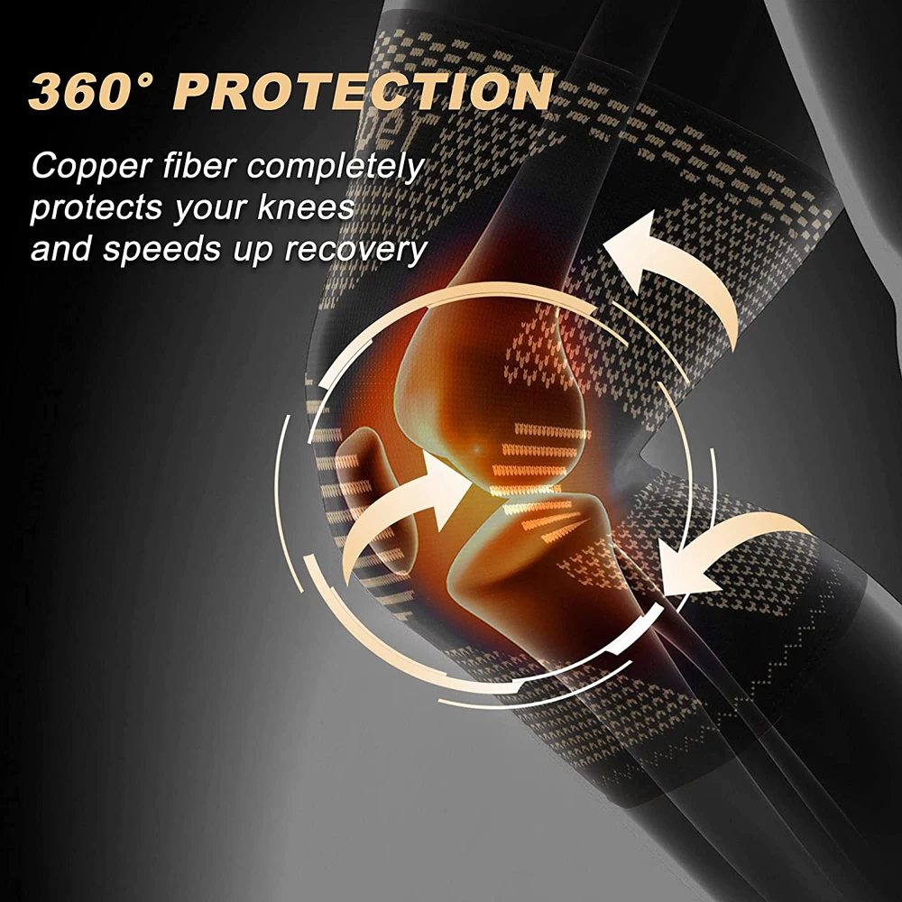 1Pair Copper Knee Brace, Knee Compression Sleeves Support for Men & Women-Pads for Running, Meniscus Tear, ACL, Arthritis