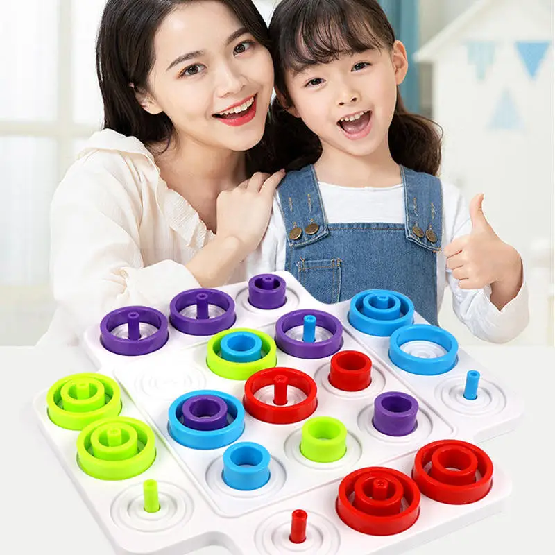 Board Game Early Childhood Teaching Tic-tac-toe Fun Loop Game Color Cognitive Interactive Puzzles Board Ferrule Chess Toy