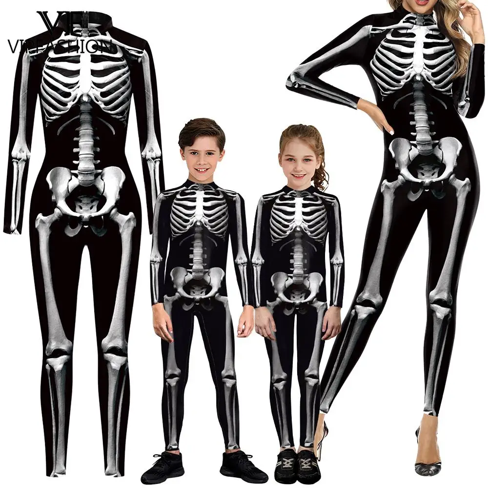 VIP FASHION Family Matching Suit 3D Skeleton Zentai Bodysuit Carnival Purim Fancy Cosplay Costume Parent-Child Disguise Clothes cosplay costume
