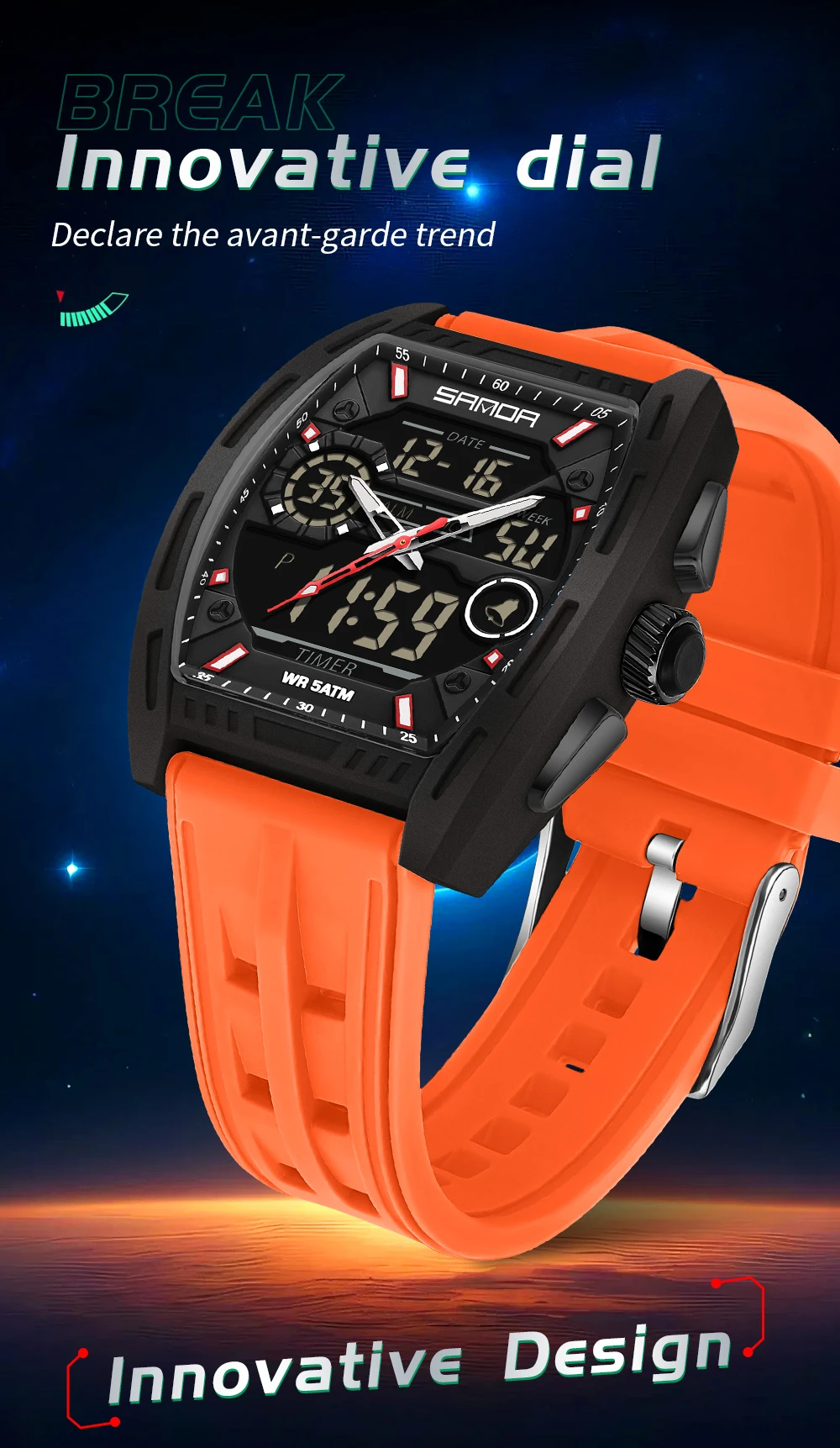 Montre numérique pour homme, double affichage, calendrier, alarme lumineuse, compte à rebours, montre électronique tendance pour homme, Reloj Hombre_voghion.com