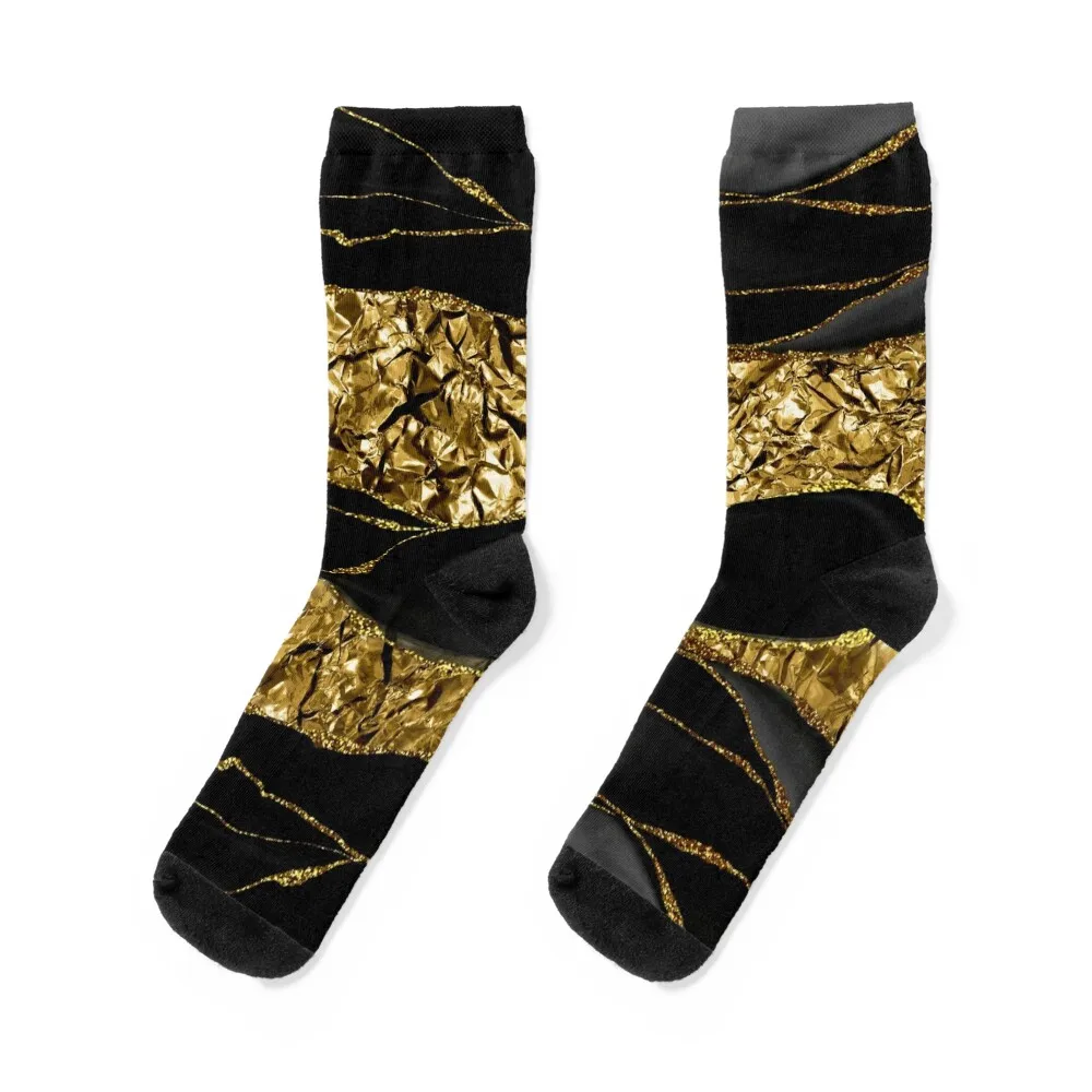 Black Faux Marble And Gold Faux Metal Texture Socks essential golf luxury socks cotton socks Socks For Women Men's [fila]essential basic cotton men s drawers select 1 out 3