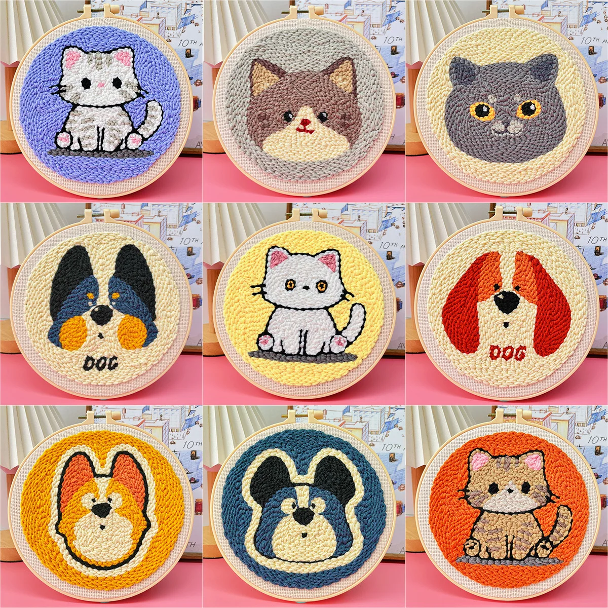 Cute Dog Cat Pattern Punch Needle Embroidery Kit