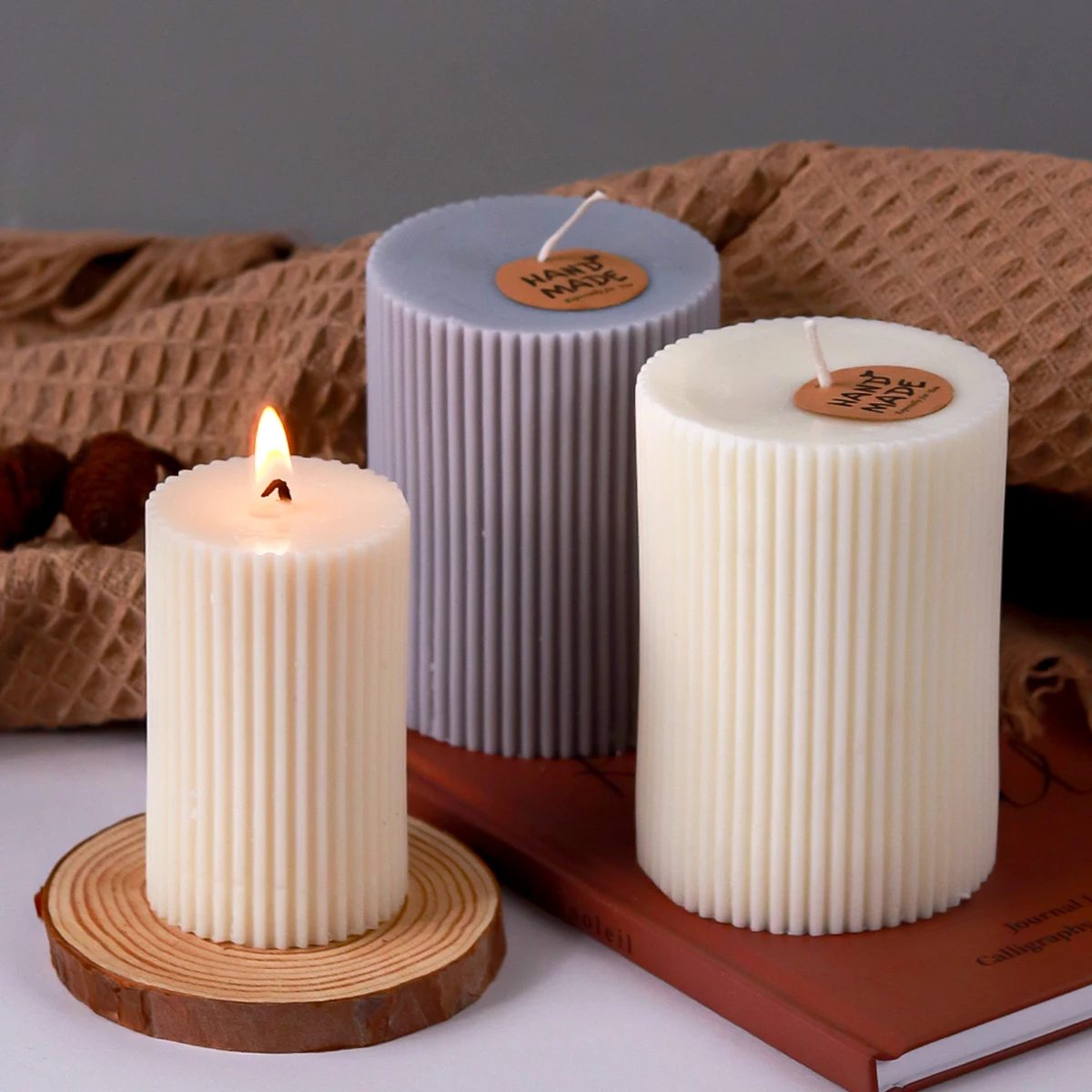 Classical Striped Roman Silicone Candle Mold for DIY Pillar Candle Making