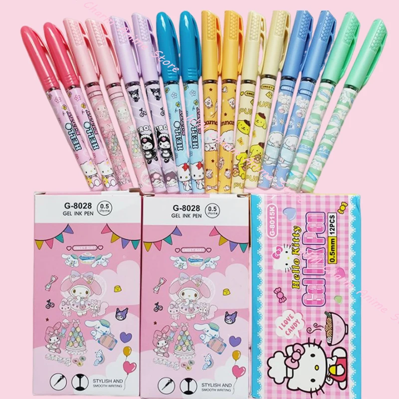 

6/9/12/pcs Hello Kitty Sanrio Neutral Pen Kawaii Cartoon Kuromi Kitty Cat Cinnamoroll Writing Pen Student Stationery Black 0.5