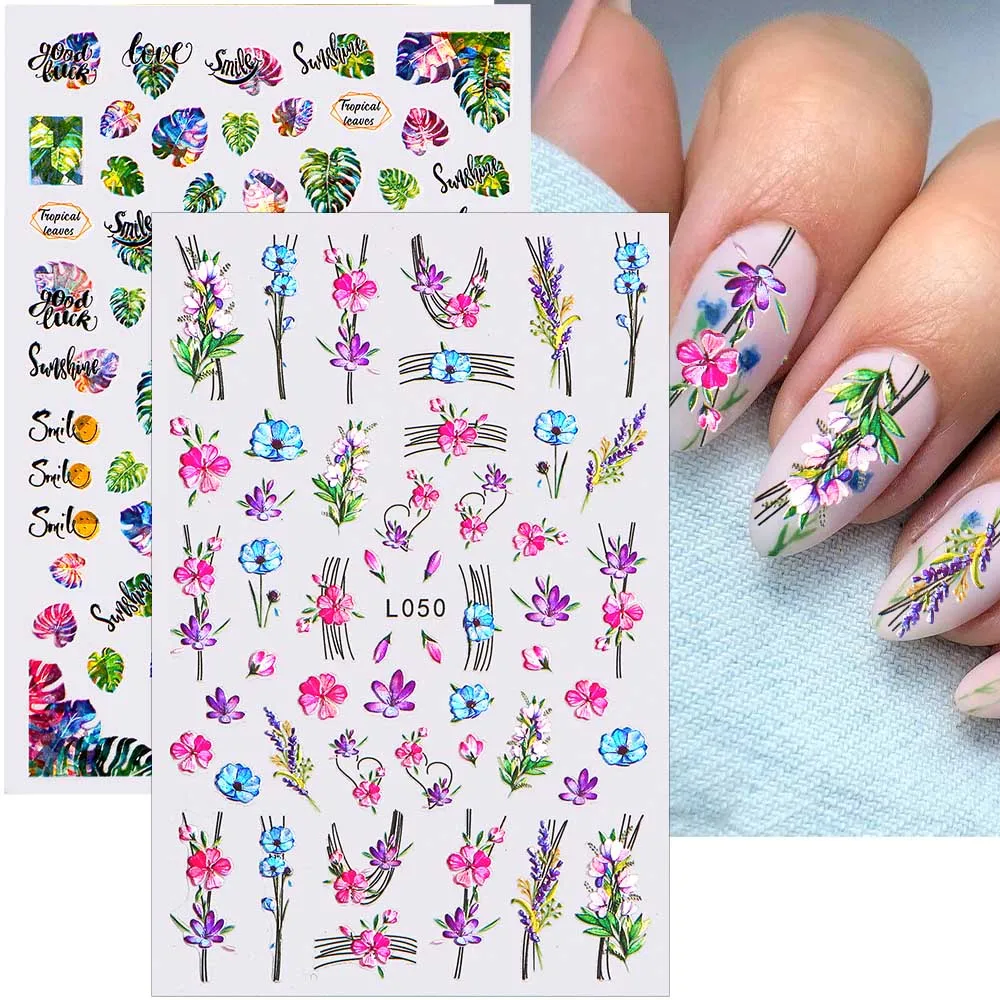 

1PC Spring Nail Stickers 3D Flowers Leaves Self-Adhesive Nail Art Decorations Leaf Butterfly Nail Decals Manicure Accessories