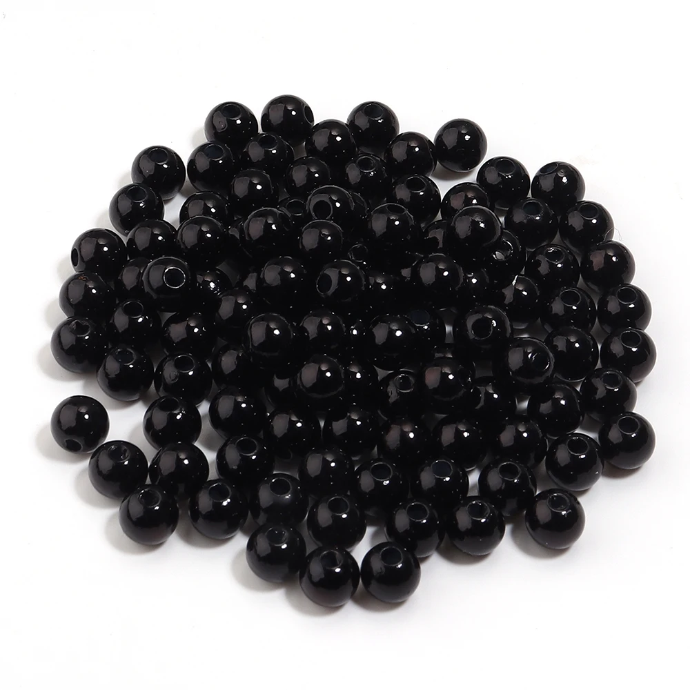 50-1000 Stück 3/4/5/6/8/10/12mm Schwarze ABS Imitationsperlen mit Loch Runde Lose Perlen für Schmuckherstellung DIY Halskette Armband – Detail 11