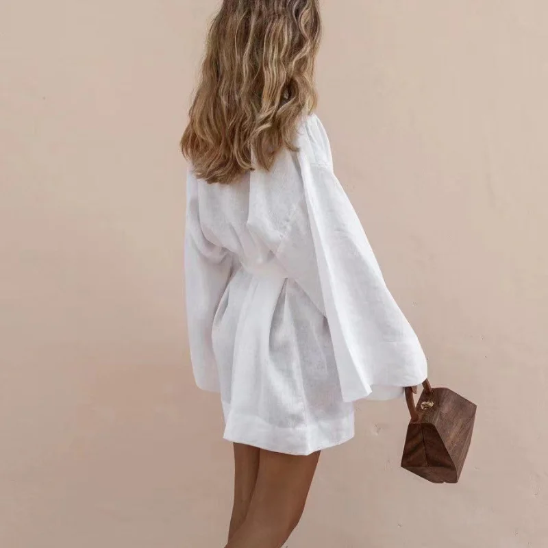 QWEEK Cotton Linen Robe Women's Nightwear Kimono Mini Bathrobes Lace Up Sleepwear Muslin Home Clothes Cardigan Women Nightie