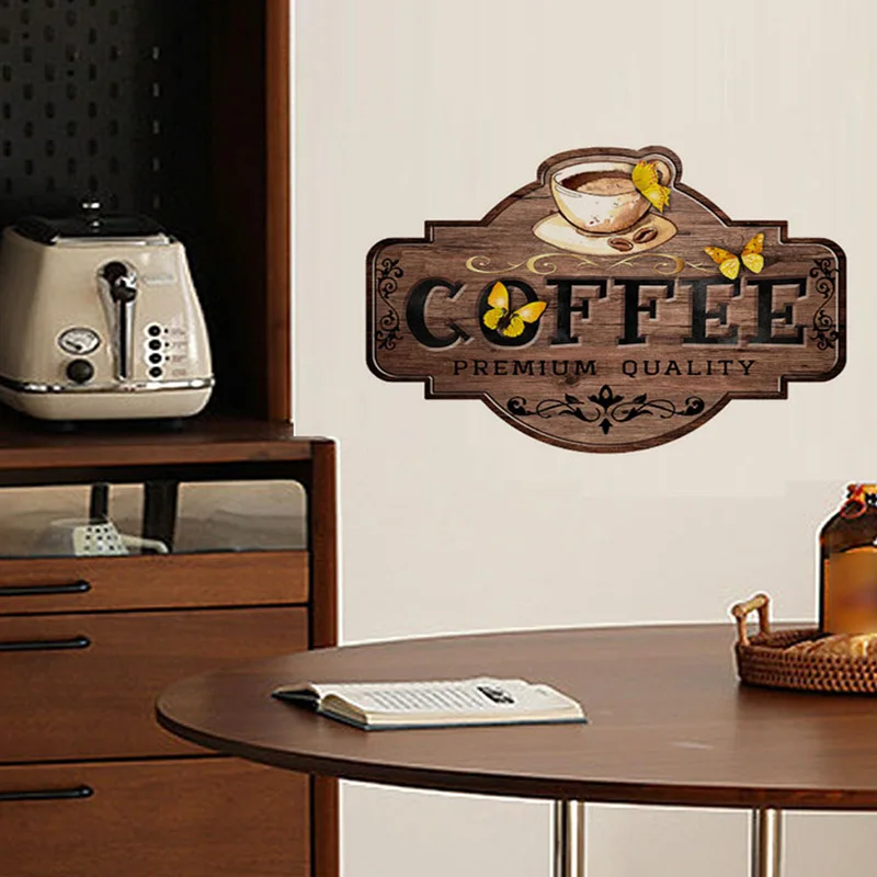 Wall Stickers 1pc Cartoon Wall Sticker Coffee Removable Waterproof Vinyl Waterproof Sticker Suitable For Kitchen Restaurant Cafe Decoration