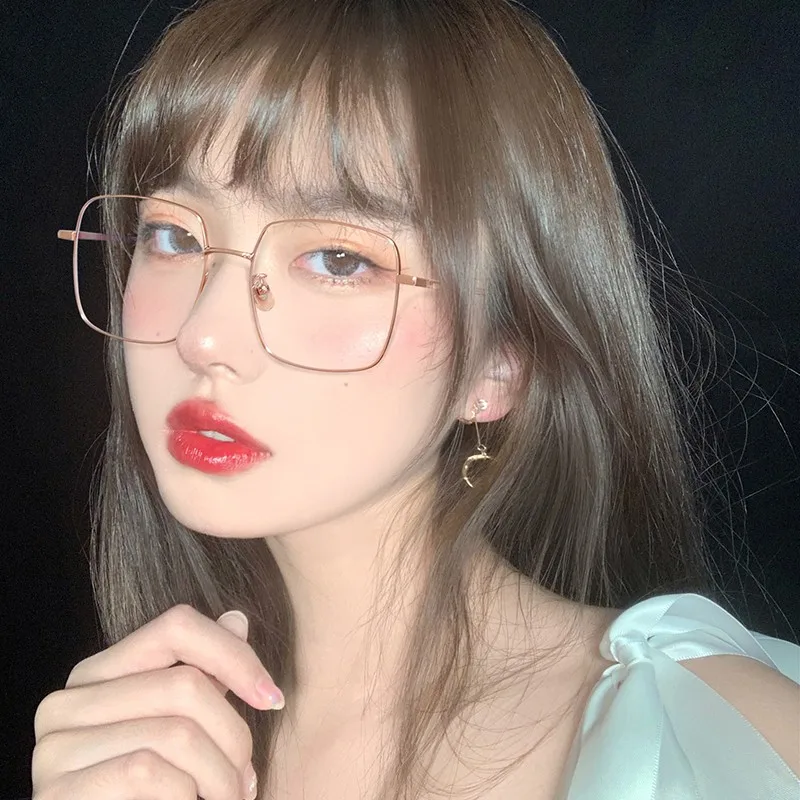 남녀공용 안티 블루 라이트 안경, 다이아몬드 스터드, 대형 사각 안경, 컴퓨터 고글, 반짝이 프레임